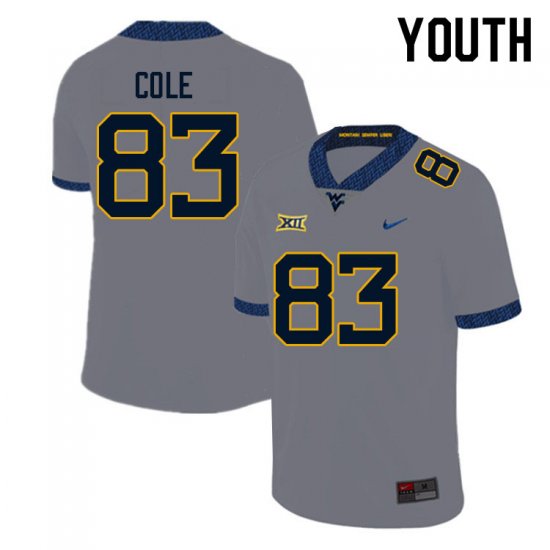 Youth West Virginia Mountaineers NCAA #83 C.J. Cole Gray Authentic Nike Stitched College Football Jersey UU15O87WX